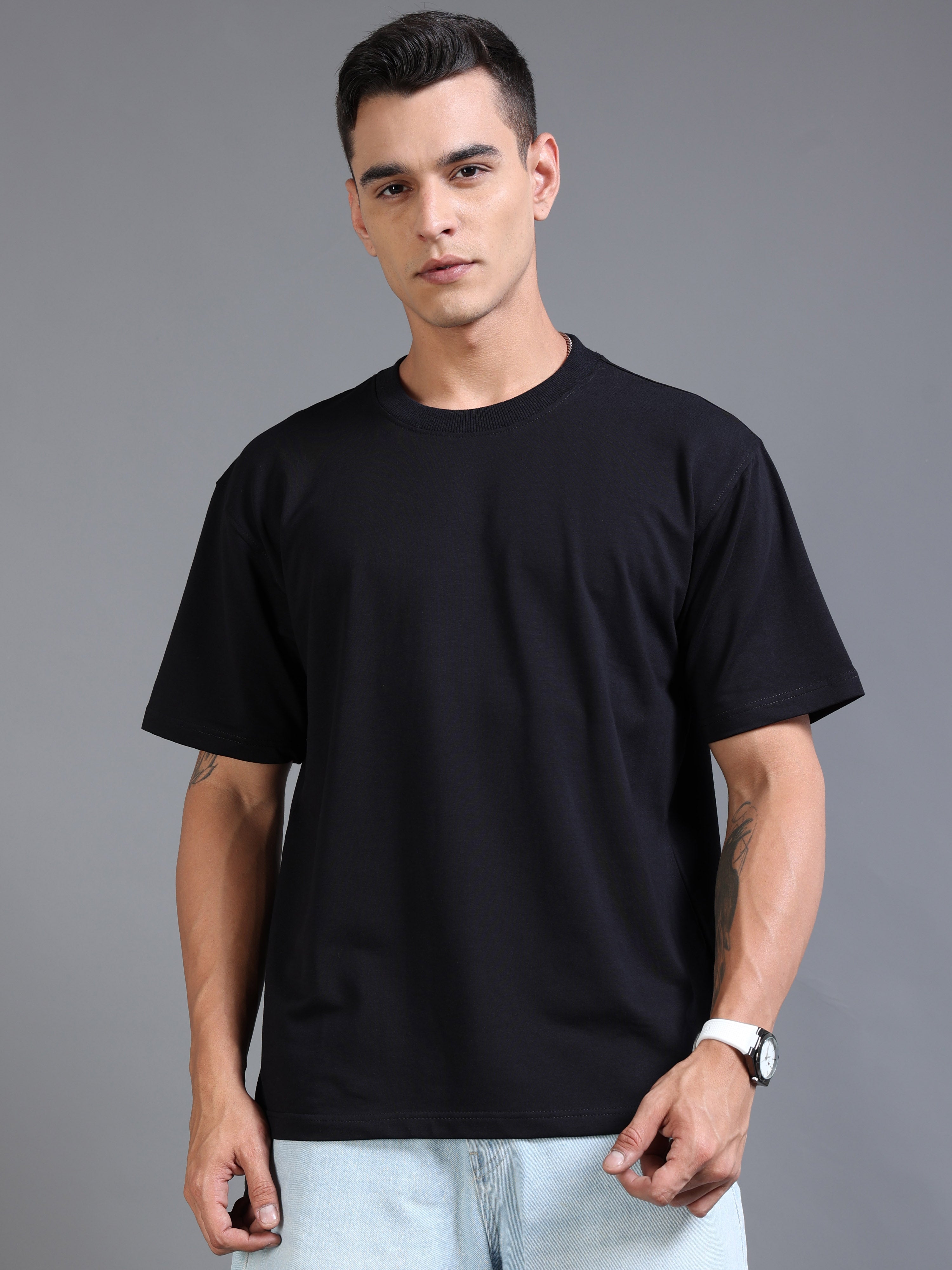 Essential Oversized Tee – Black (Cotton-Lycra Blend)