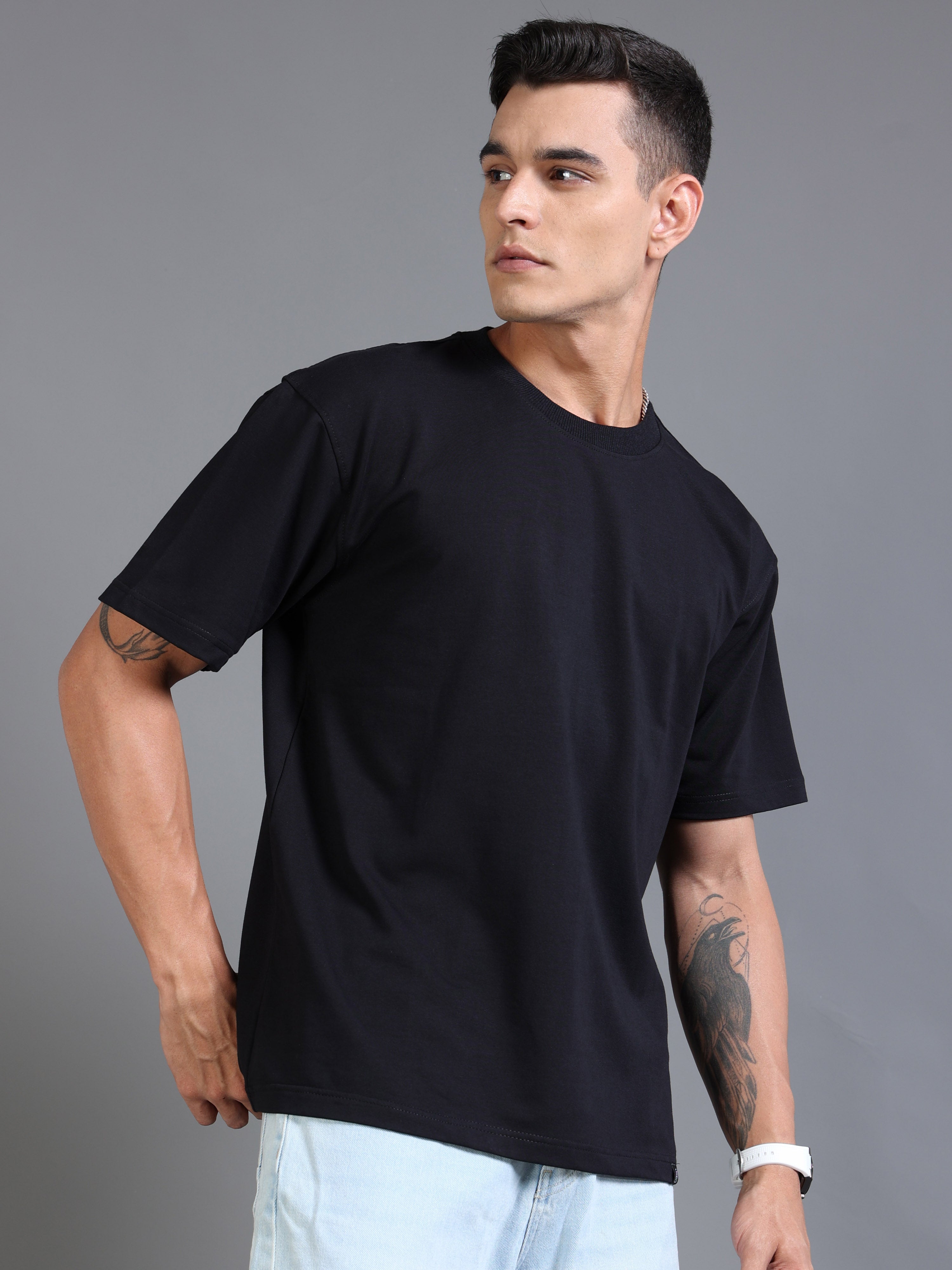 Essential Oversized Tee – Black (Cotton-Lycra Blend)