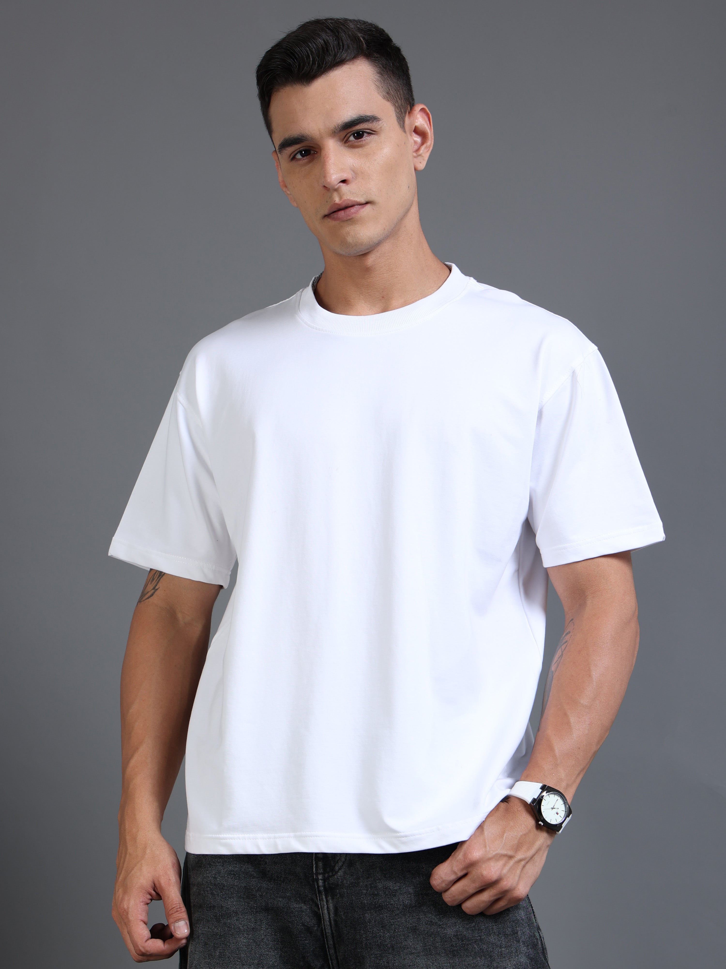 Essential Oversized Tee – White (Cotton-Lycra Blend)